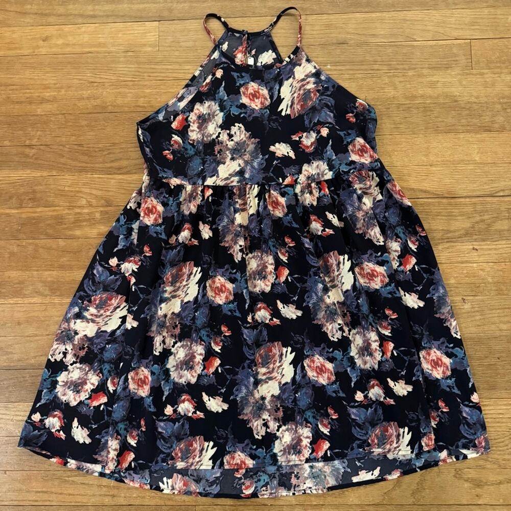 Soprano black pink floral flower mini dress size small S
b38